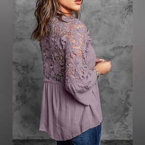 Lavender Crochet Lace Button Front Blouse
